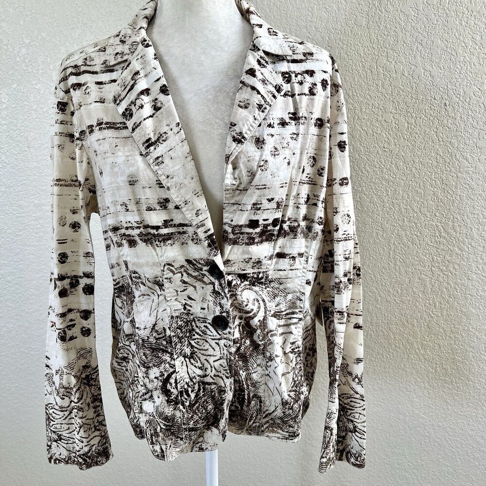 Chicos Jacket Size 2 X-Large Brown Tan Beige Boho Button Up Front Blazer Coat